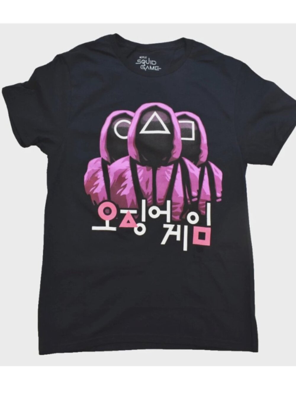 Netflix Squid Game Graphic T Shirt Black Pink Guards Trio Korean Logo New M-2XL